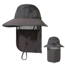 (Dark Gray)Men's SPF 50+ Sun Protection Cap with Wide Brim and Neck Flap
