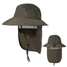 (Army Green)Men's SPF 50+ Sun Protection Cap with Wide Brim and Neck Flap