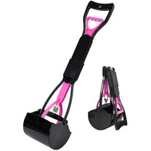 (Pink)Pet Pooper Scooper for Dogs, Portable Dog Pooper Scooper with Long Handle, Foldable Dog Poop Waste Pick Up Rake