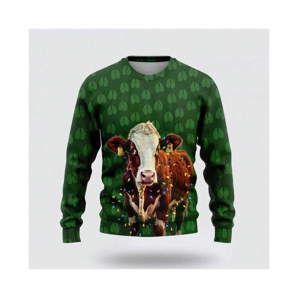 (Swea-HWH55764, 6XL) Funny Animal Cow Graphic Ugly Christmas Sweater Fashion Pig Funny Sweatshirts For Women Clothes Xmas Boys Gift Pullovers Tops-image-OPC-PJMVV7T-NEW