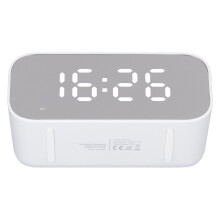 Portable Alarm Clock Radio with Bluetooth, Dimmer, FM, 1200mAh, White