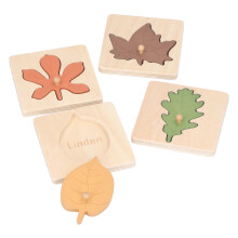 4 Stück Holz-Puzzle-Blätter - bunte Farben, ab 3 Jahren