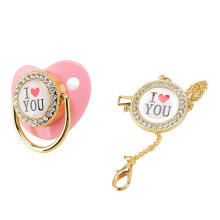 Chupete con diseño I Love You rosa M 6-18 meses con clip