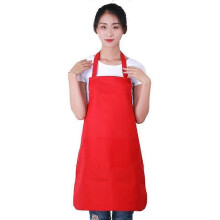 (Red 1)12 Pack Plain Bib Aprons With 2 Pockets - Black Unisex Commercial Apron Bulk