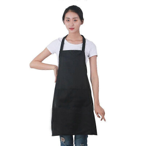 (Black)12 Pack Plain Bib Aprons With 2 Pockets - Black Unisex Commercial Apron Bulk 2