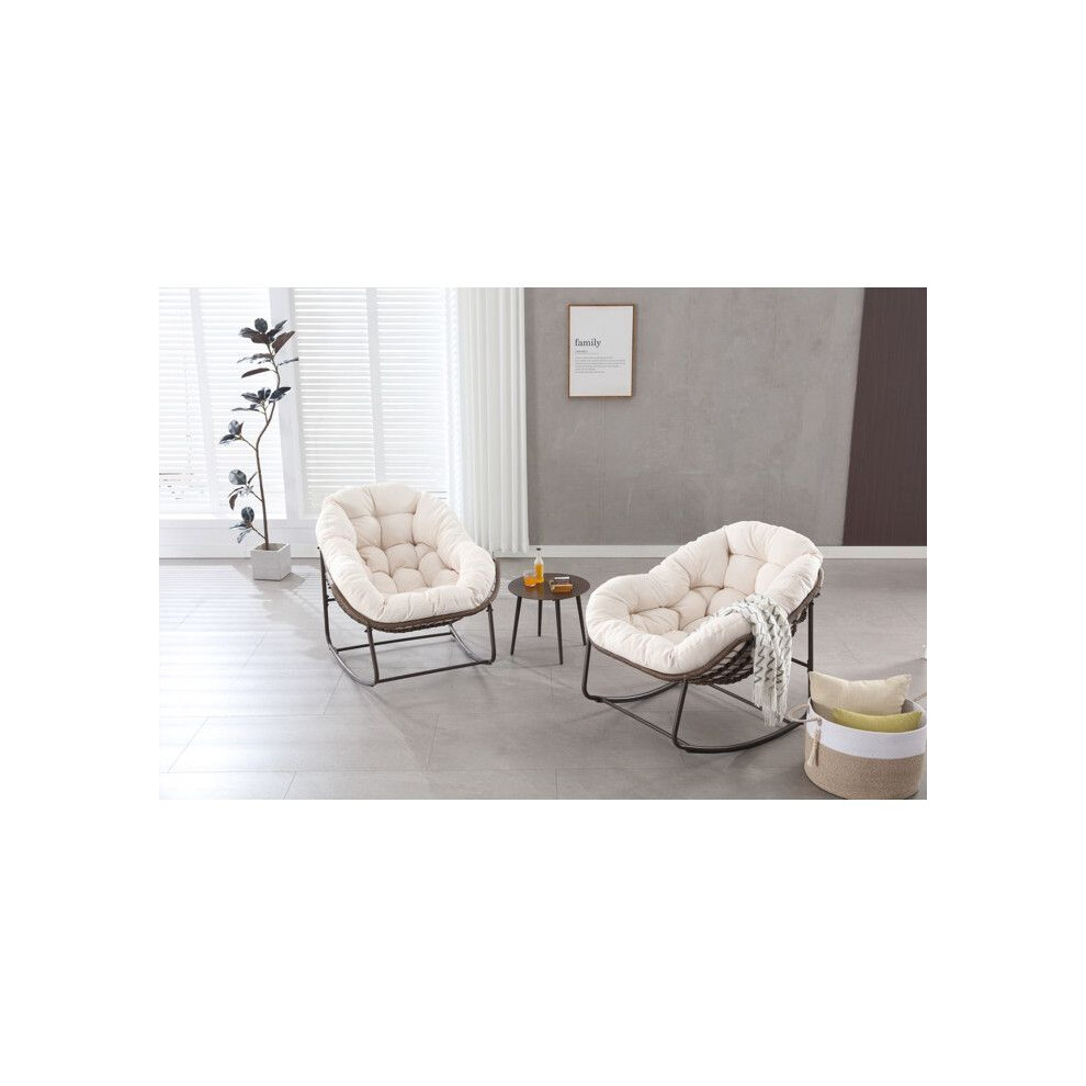 Fauteuil à bascule d'extérieur avec coussin épais, adapté aux balcons, porches, jardins, arrière-cours et terrasses. Blanc.
