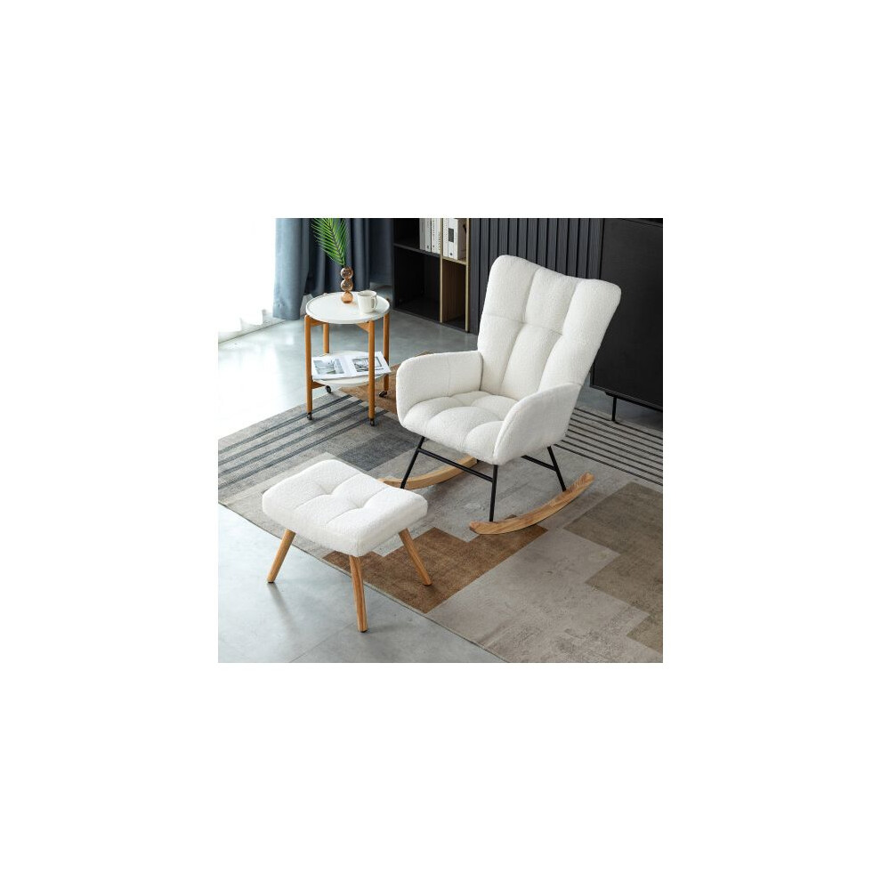Fauteuil à bascule ergonomique blanc, hauteur 92 cm, largeur d'assise 65 cm - avec pouf (49*38*38 cm)