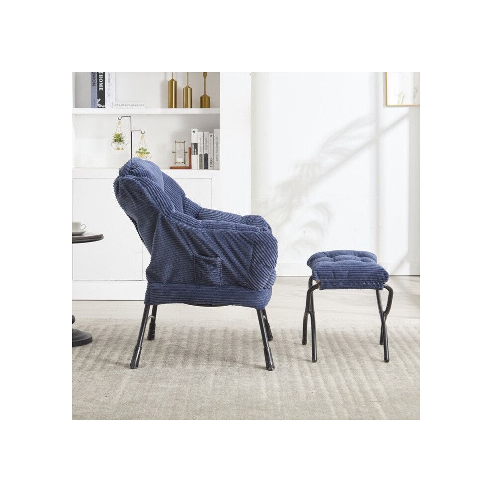 Fauteuil inclinable avec repose-pieds, accoudoirs et poches latérales, fauteuil de loisirs rembourré, siège d'angle bleu marine