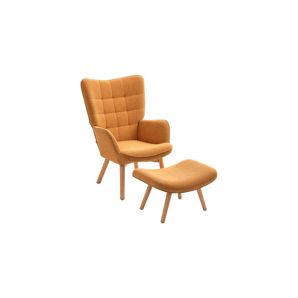 Fauteuil avec pouf - HOMCOM - Dossier haut - Pieds en bois - Confort maximal