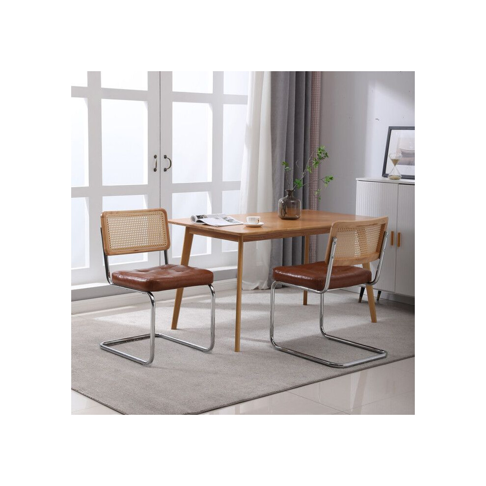 Chaises de salle à manger - Noname - Lot de 2 - Rotin - Simili cuir - Marron