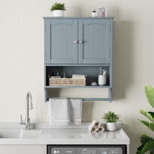 Mobiletto da bagno a muro - MUVOE - 56,8x19x70 cm - MDF - Porta-asciugamani - Ripiani regolabili