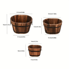(Oval Set 3) Vintage Wooden 3pcs Solid Wood Barrel Plant Pot - Wall Hanging Decoration, Anticorrosive, Indoor Outdoor, Paint, Pastoral Style
