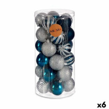 Christmas Baubles - Set of 6 - Silver - Blue - Plastic Ø 6 cm