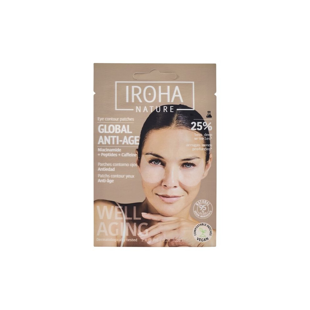 Iroha Nature- Parches Ojos Antiedad |Niacinamida, Cafeína y Péptidos |Reducción Arrugas, Líneas de Expresión, Bolsas y Ojeras|Hidratación con Ácido Hialurónico |Vegano y 100% Biodegradable-image