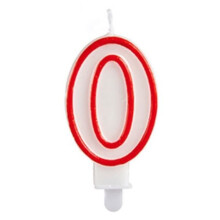Candela di compleanno Arte Regal 0 cera 7,5 cm rosso/bianco