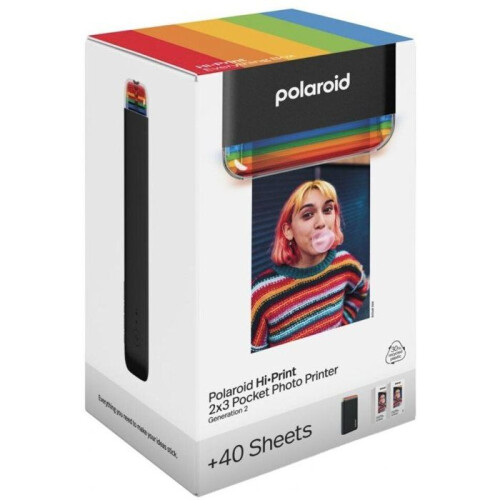 Polaroid Bundle Hi-Print+Paper - 2nd Generation - Bluetooth Connected 2x3 Pocket Photo, Dye-Sub Printer - Black