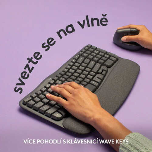 Logitech Clavier sans fil ergonomique - Logitech - Wave Keys - Bluetooth - Tchèque/Slovaque - Interrupteur à ciseaux 1