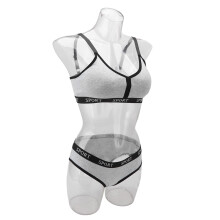 Damen Sport-BH und Unterwäsche Set Weiches, Atmungsaktives, Verstellbares gekämmtes Baumwoll-BH und Slip für Yoga, Bewegung Hellgrau