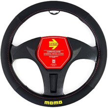 Copri volante - MOMO - Universale - Carbonio nero e rosso - Antiscivolo - Confortevole