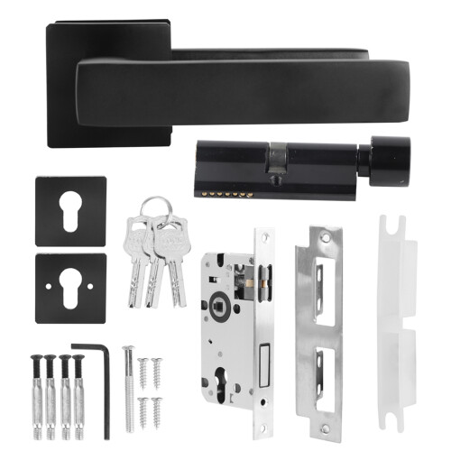 Adjustable Simple Black Lock Cylinder Handle Set