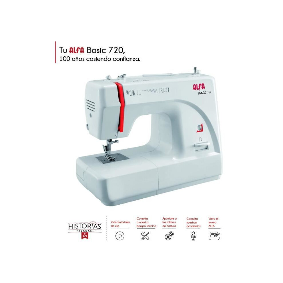 Alfa - Mod. Basic 720 – Macchina Da Cucire, 9 Motivi Di Cucitura, Motore Da 70 W, Colore: Bianco