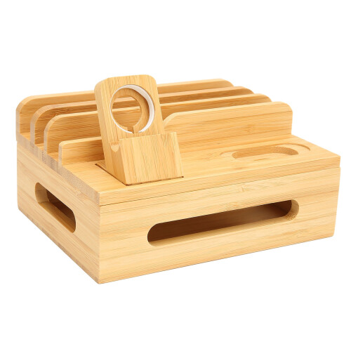 Bambus Multi-Geräte-Ladestation Ladestation Halter Rack für Handy Tablet Uhr 1