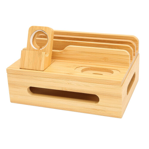 Bambus Multi-Geräte-Ladestation Ladestation Halter Rack für Handy Tablet Uhr