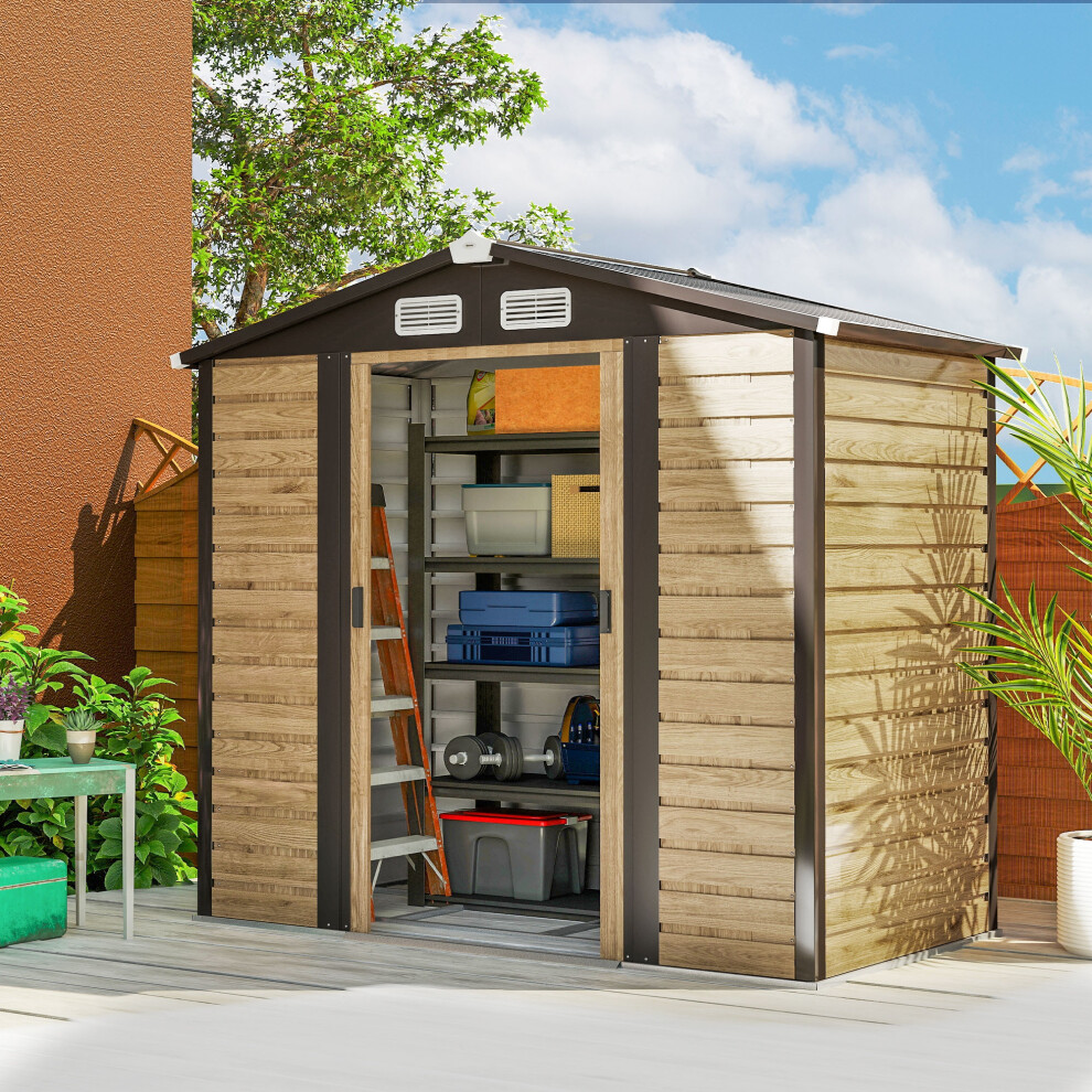 Outsunny 7x4ft Metal Garden Shed - Brown - Galvanised Steel - Image 4