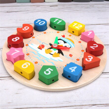 Wooden Blocks Sorting Toy Set with Clock - Colorful Shapes for Teaching Time