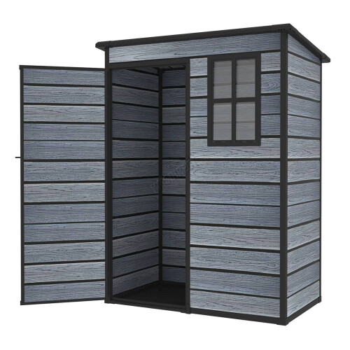 Birchtree (Pent 5X3FT) Plastic Garden Shed with Floor Lockable Wood Grain 2