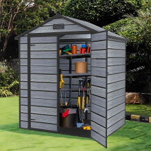 (Apex 6X4.4FT) Plastic Garden Shed with Floor Lockable Wood Grain