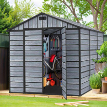 (Apex 8X6FT) Plastic Garden Shed with Floor Lockable Wood Grain