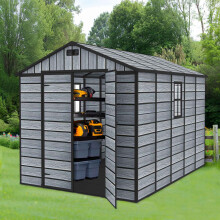 (Apex 8X10FT) Plastic Garden Shed with Floor Lockable Wood Grain