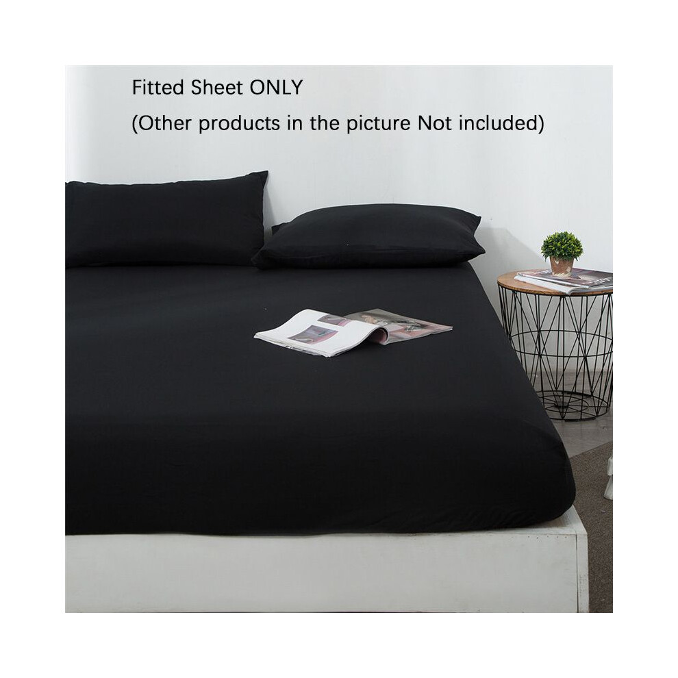 (Black-Fitted Sheet,Single-90x200+15cm)Drap housse profond 1525 cm taie d'oreiller draps de lit simple double king couleur unie
