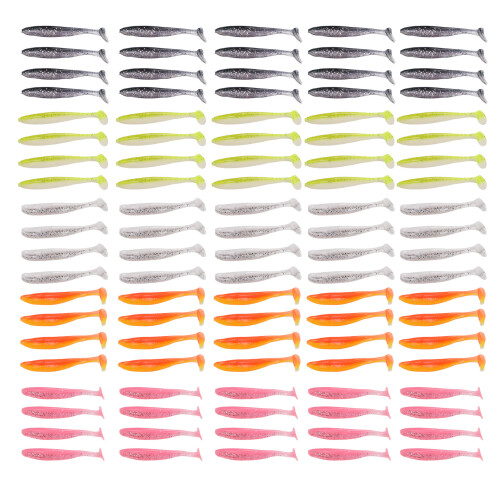 100 piezas de swimbaits fluorescentes realistas con cola pala 1