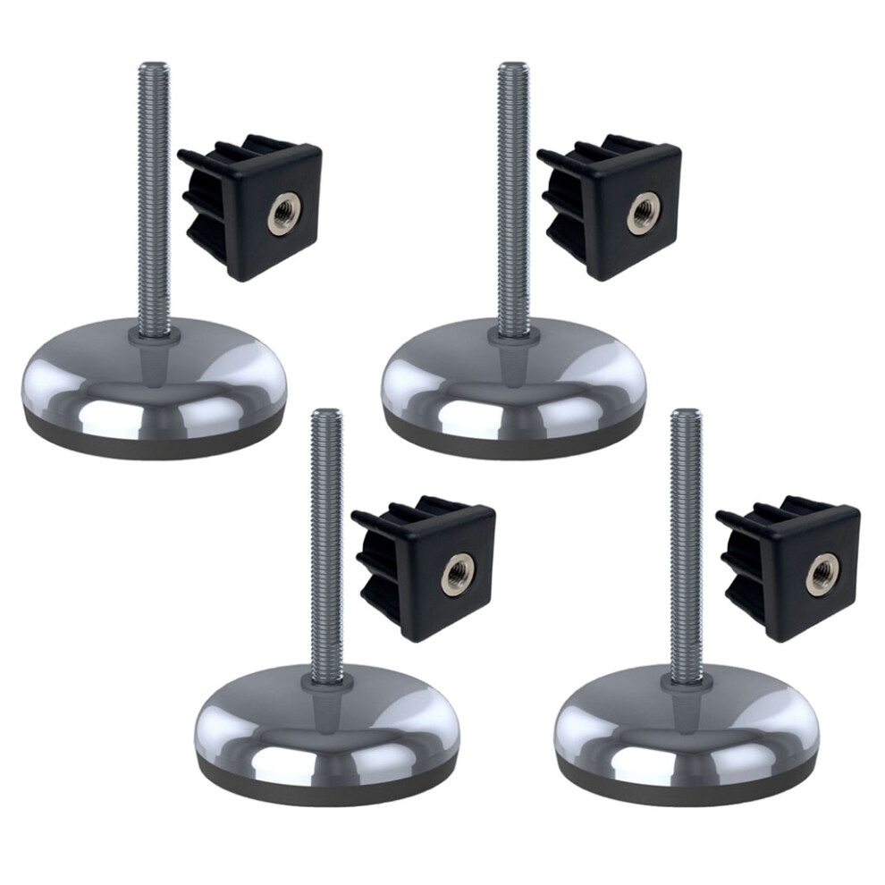 Stainless Foot M12x100 100Mm Base Has Rubber Pad + Insert 40X40x1.5mm -Set Of 4 5056116816818