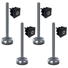 Rostfreier Fuß M12x150 50mm Basis mit Gummipuffer + Einsatz 40x40x1.5mm -Set von 4