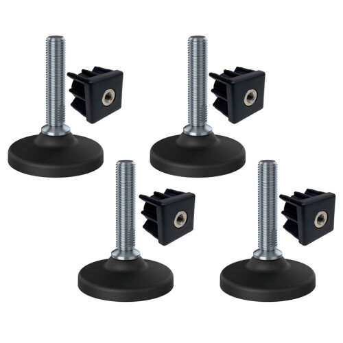 Rostfreier Nivellierfuß M16x70 80mm Kunststoffsockel + Einsatz 40x40x2mm - 4er Set