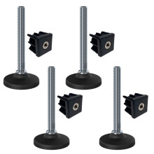 Rostfreier Nivellierfuß M16x150 80mm Kunststoffsockel + Einsatz 40x40x2mm - 4er Set