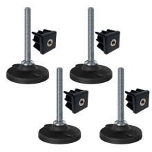 Edelstahlfuß M12x100 80mm Kunststoffsockel mit Löchern + Einsatz 40x40x1,5mm - 4er-Set