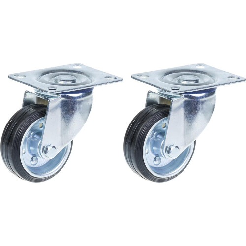 80mm 3" schwarze Gummi-Lenkrollen mit Oberplatte 70kg - 2er Set