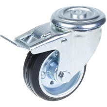 80 mm Lenk-Bremsrolle mit schwarzem Gummi auf gepresstem Stahlmittelrad