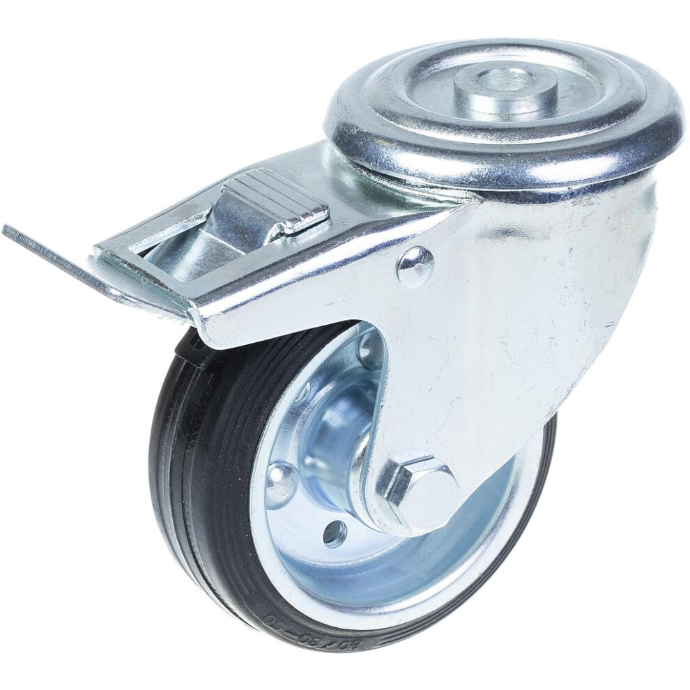 80Mm Swivel/Brake Castor With Black Rubber On Pressed Steel Centre Wheel 5056116819734