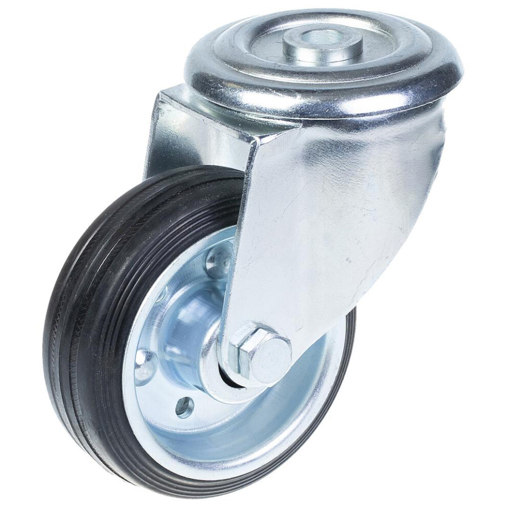 80Mm Swivel Castor With Black Rubber On Pressed Steel Centre Wheel 5056116819727