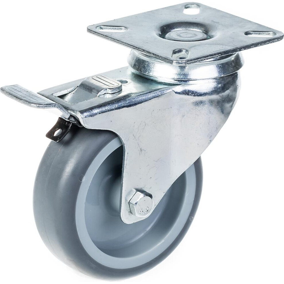 75Mm Swivel/Brake Castor With Grey Tpr-Rubber On Polypropylene Centre Wheel 5056116820211