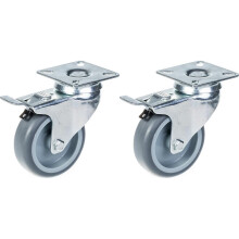 75 mm 3 Zoll Rolle grau gummibereift, drehbar mit Bremse, 120 kg Tragkraft, 2er Set