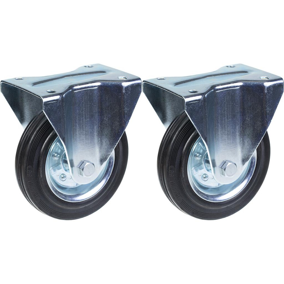 200Mm 8" Castor Rubber Tyre, Fixed, Strong 400Kg Capacity, Set Of 2 5056116820358