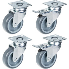 4er Set - 75mm GRAUER GUMMI SCHWENKEL CASTOR 70Kg (2St.) & 75mm GRAUER GUMMI BREMSEN CA