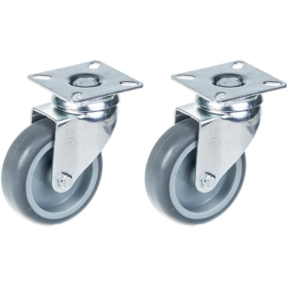 75Mm 3" Castor Grey Rubber Tyre, Swivel, 120Kg Capacity, Set Of 2 5056116820228