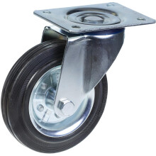 200 mm Lenkrolle mit schwarzem Gummi auf gepresstem Stahlmittelrad